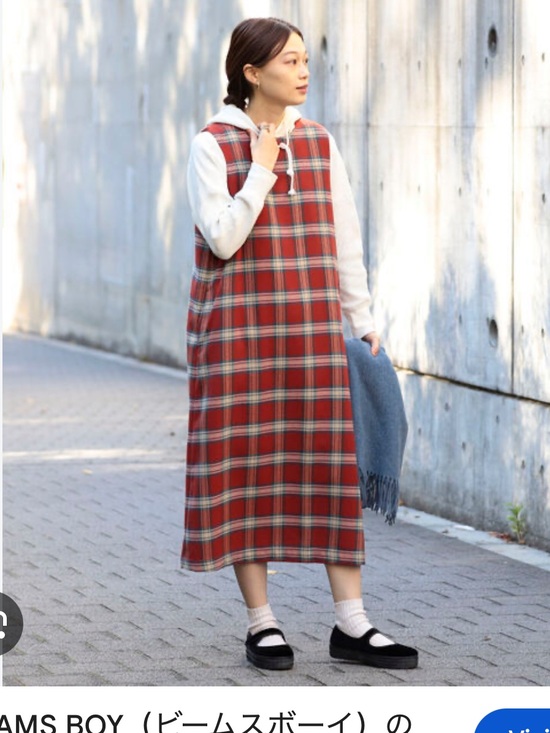 Beams Boy Dresses & Skirts - BEAMS BOY Plaid Sleeveless Red Midi Dress exclusive fabric